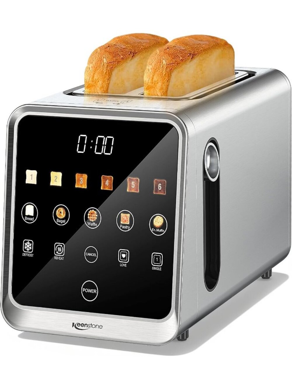 2 Slice Silver Stainless Steel 1.5-Inch Wide Slots 5-Degree Touchscreen Toaster